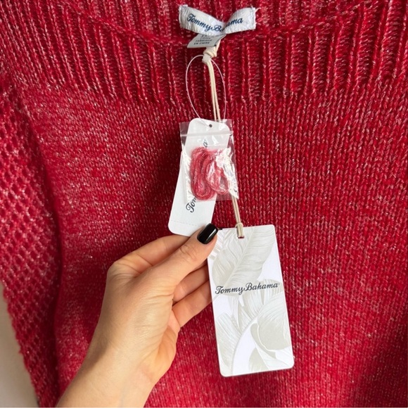 NWT Tommy Bahama Shimmer Balloon Sleeve Bateau Sweater Tango Red Metallic Wool - Picture 8 of 10